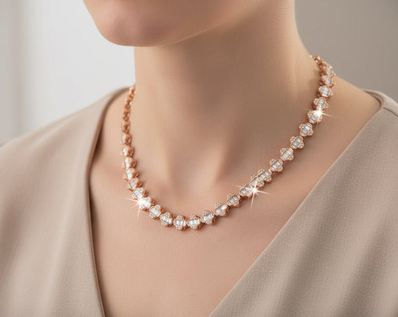 10k Gold Diamond Necklace with Baguette & Round - Cut Heart Motif Design 5.0ct - AVI THE JEWELER