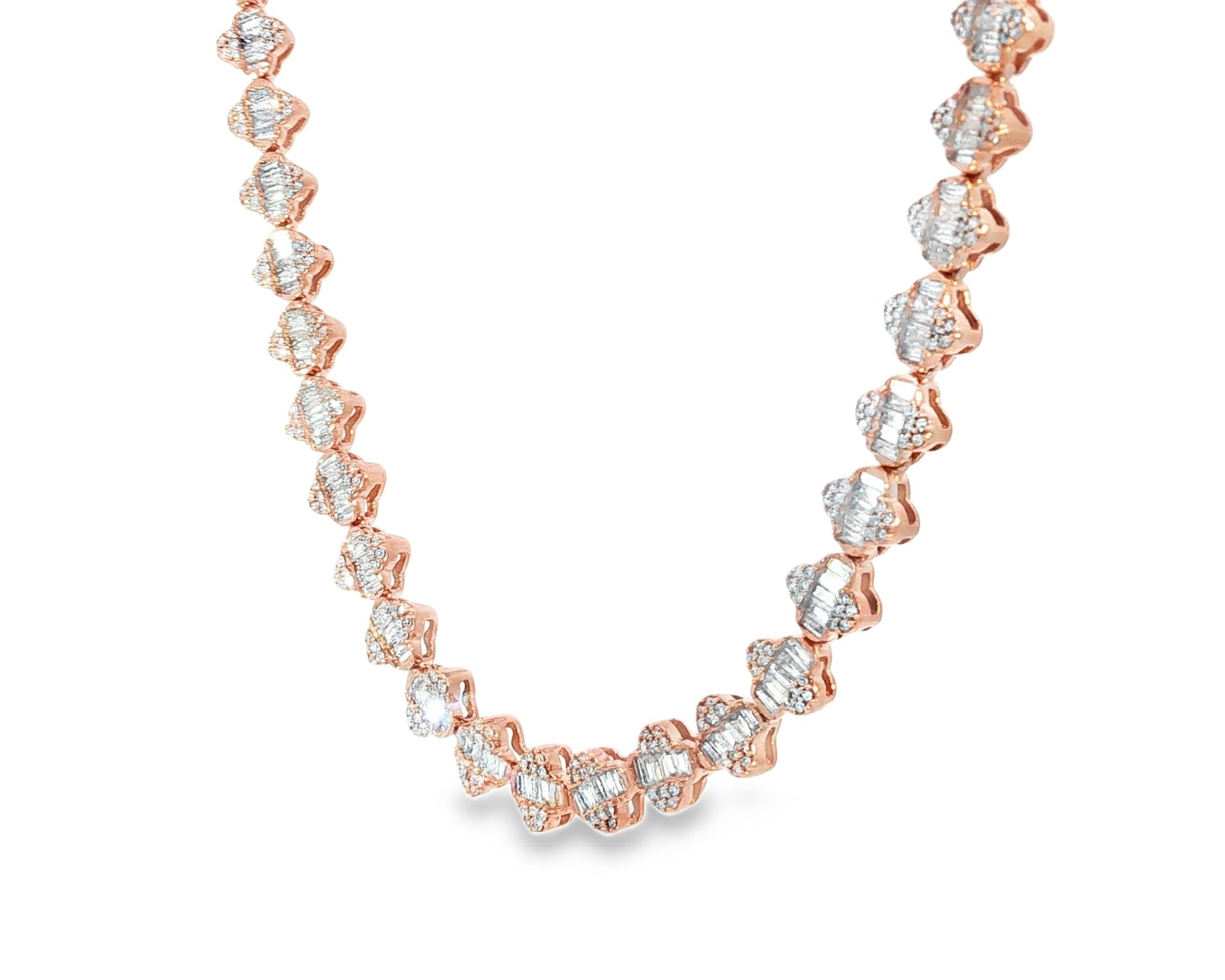 10k Gold Diamond Necklace with Baguette & Round - Cut Heart Motif Design 5.0ct - AVI THE JEWELER