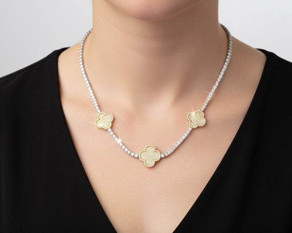 10k Gold Diamond Necklace with Clover Pavé Design 3.75ct - AVI THE JEWELER