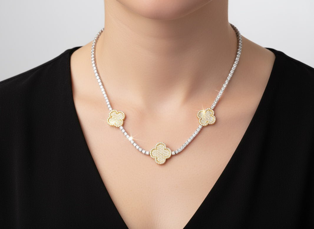 10k Gold Diamond Necklace with Clover Pavé Design 3.75ct - AVI THE JEWELER