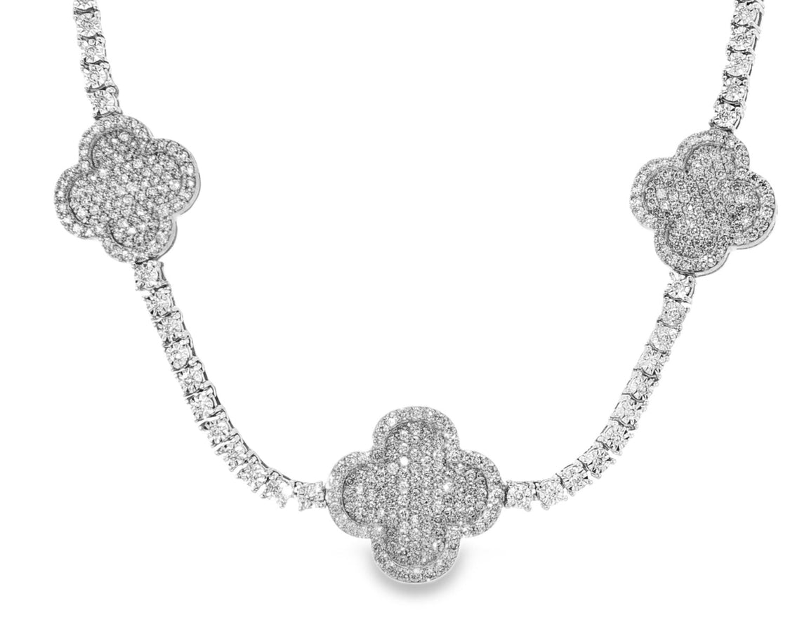 10k Gold Diamond Necklace with Clover Pavé Design 3.75ct - AVI THE JEWELER