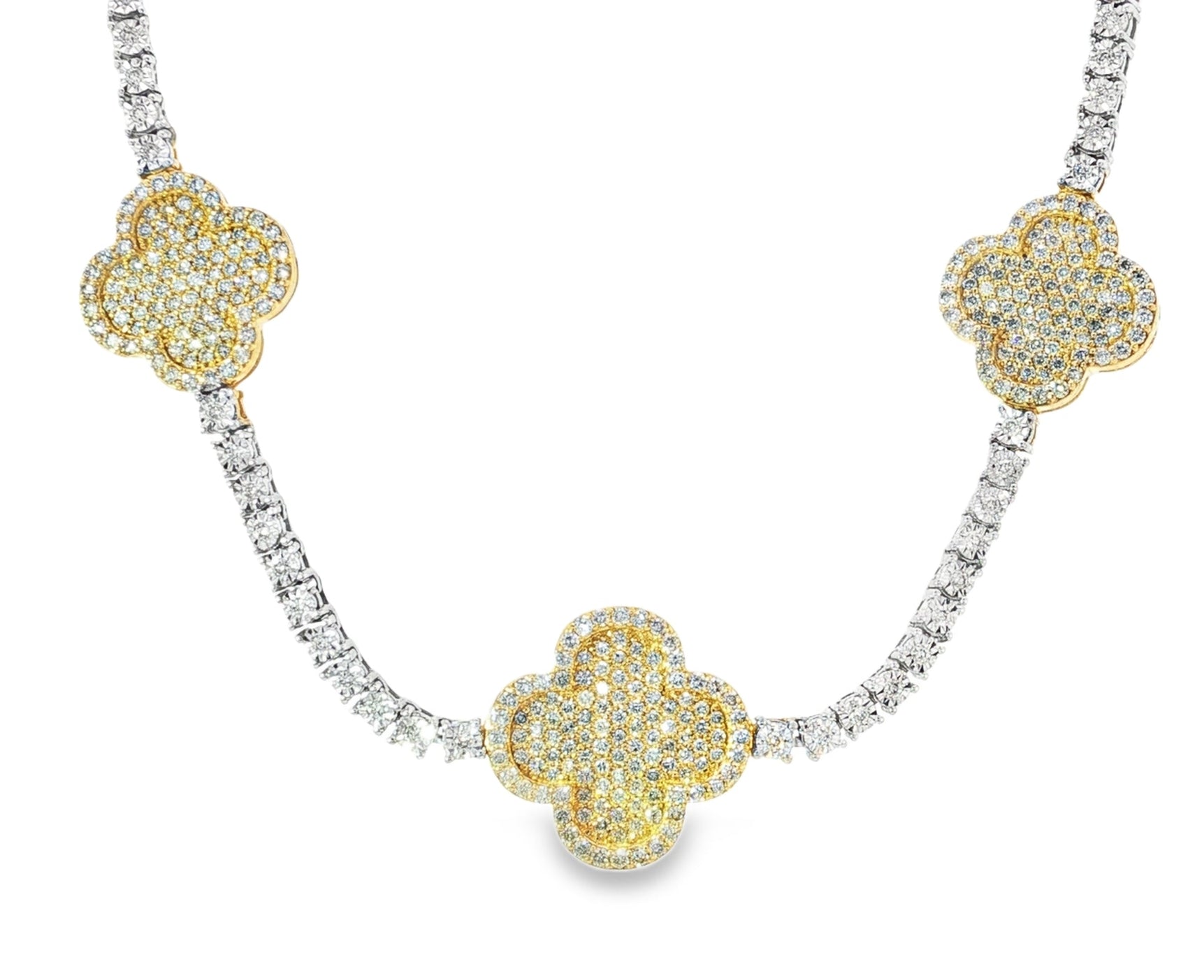 10k Gold Diamond Necklace with Clover Pavé Design 3.75ct - AVI THE JEWELER