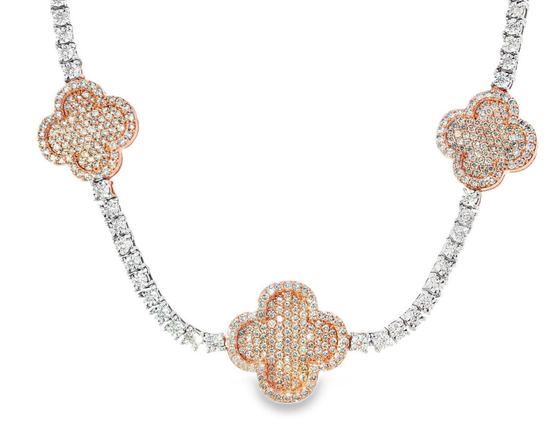 10k Gold Diamond Necklace with Clover Pavé Design 3.75ct - AVI THE JEWELER