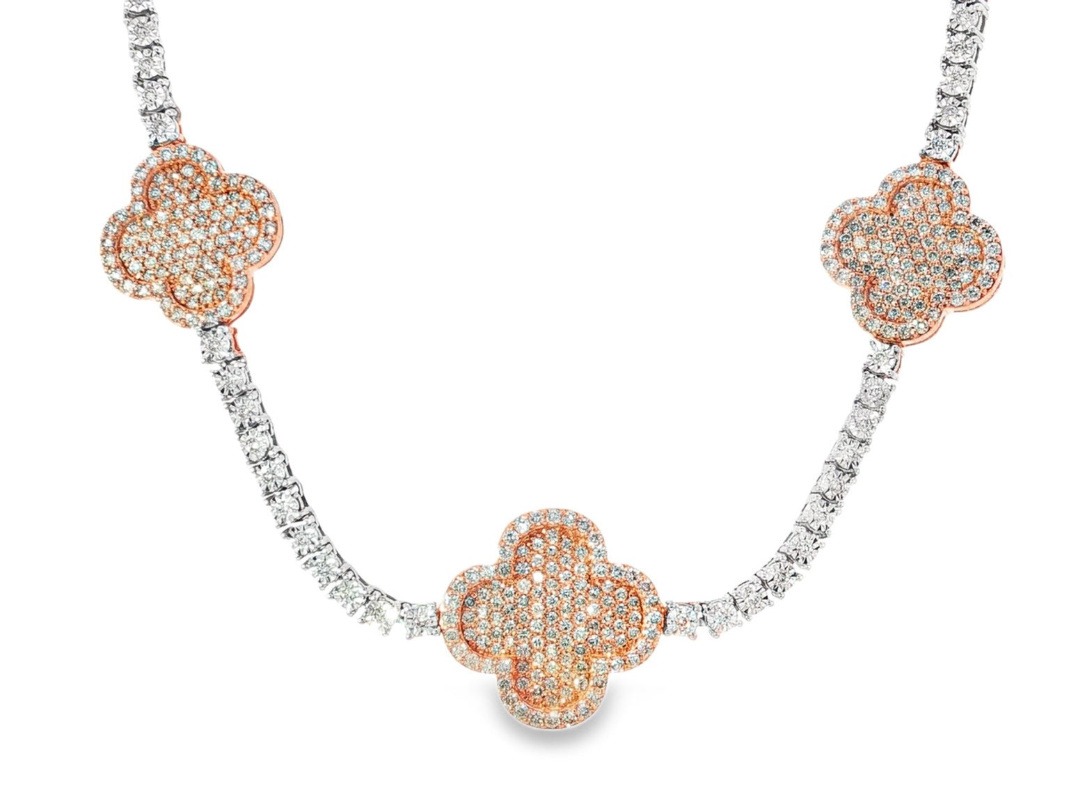 10k Gold Diamond Necklace with Clover Pavé Design 3.75ct - AVI THE JEWELER