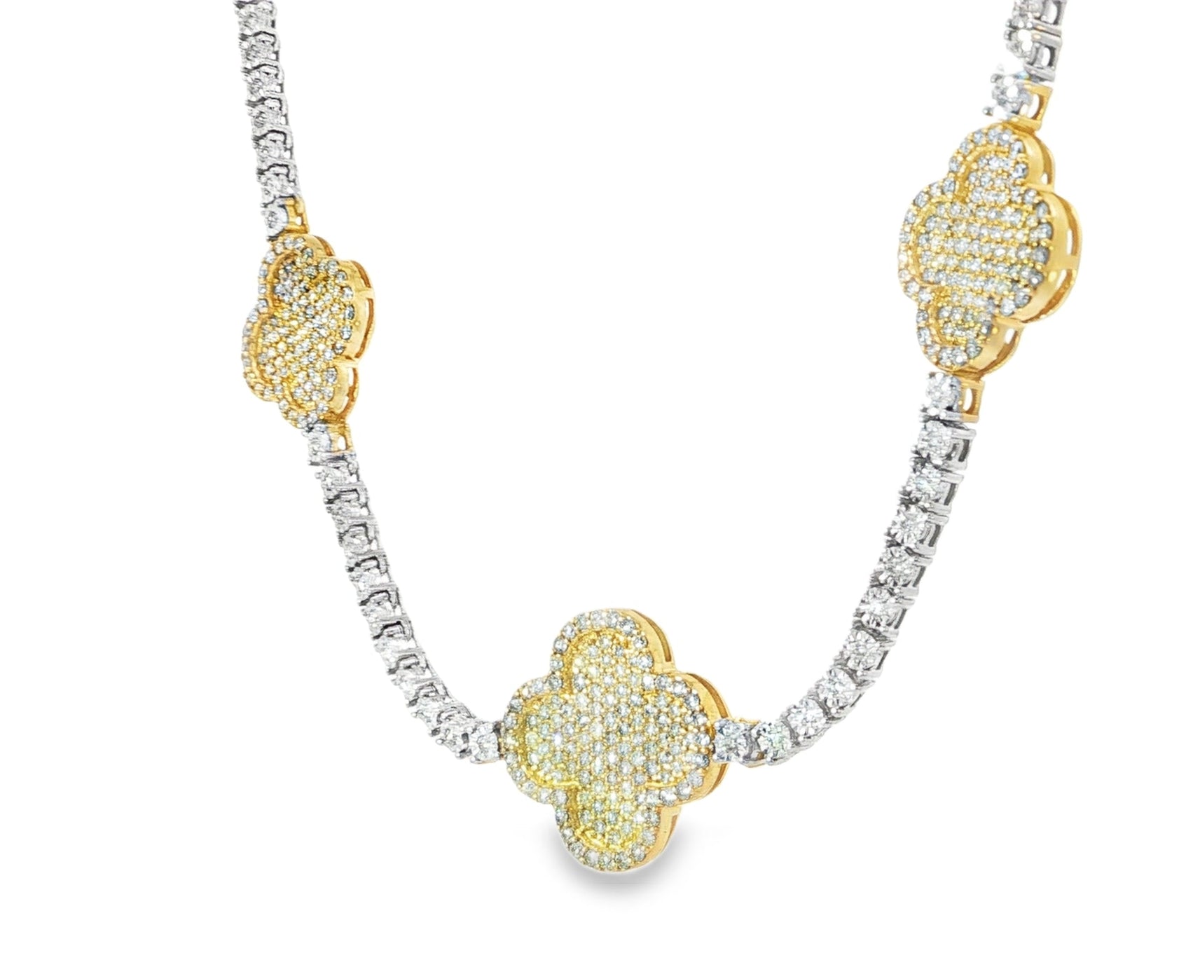 10k Gold Diamond Necklace with Clover Pavé Design 3.75ct - AVI THE JEWELER