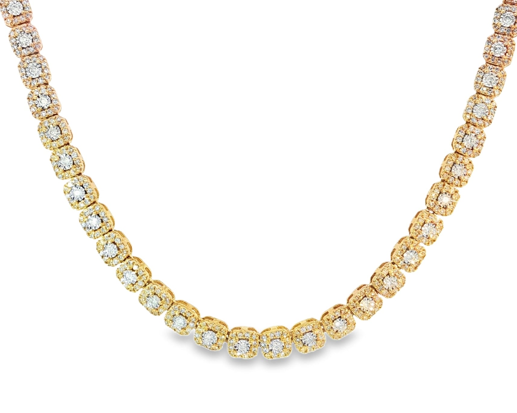 10k Gold Diamond Necklace with Cushion Halo & Round - Cut Design 3.98ct - AVI THE JEWELER