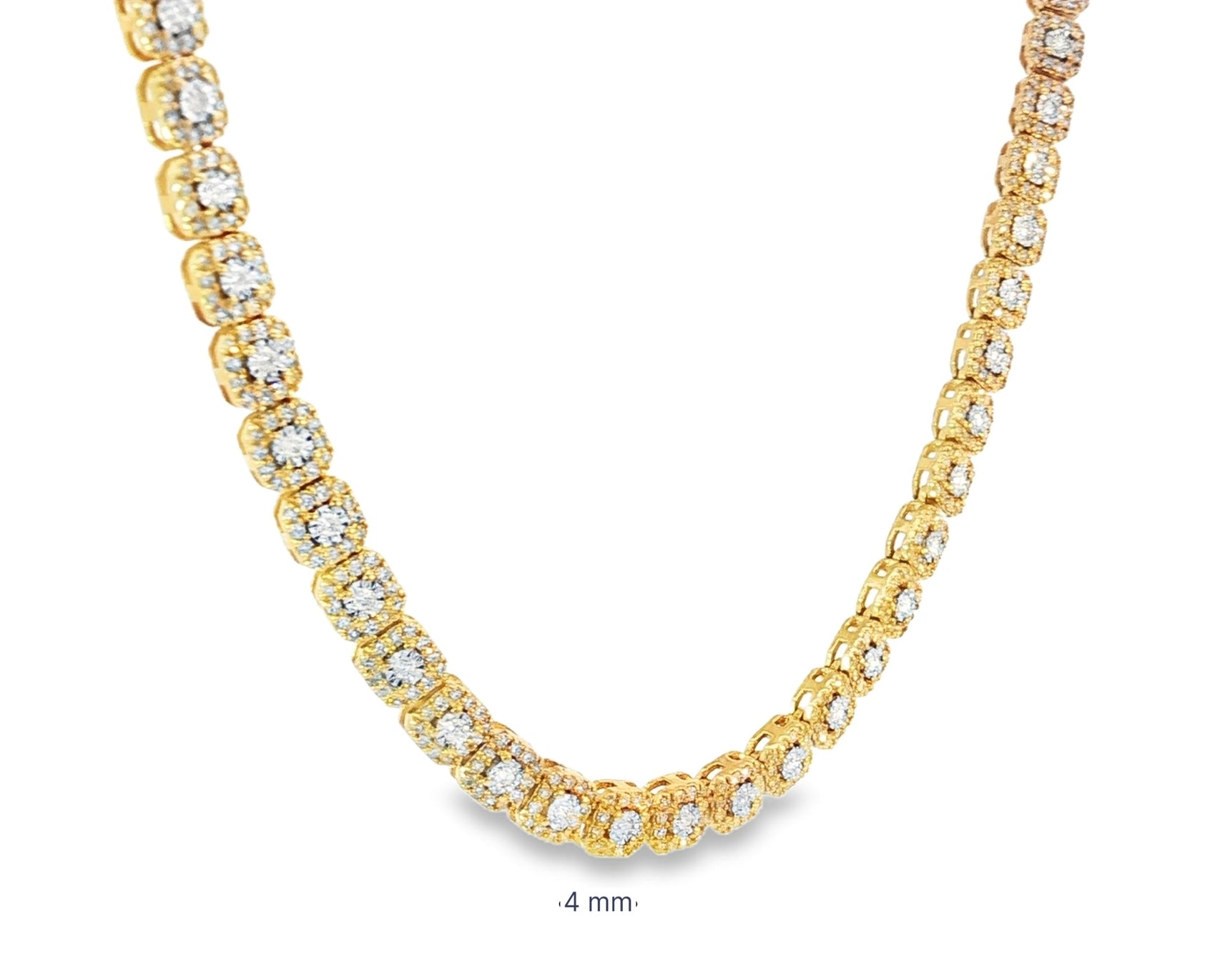 10k Gold Diamond Necklace with Cushion Halo & Round - Cut Design 3.98ct - AVI THE JEWELER