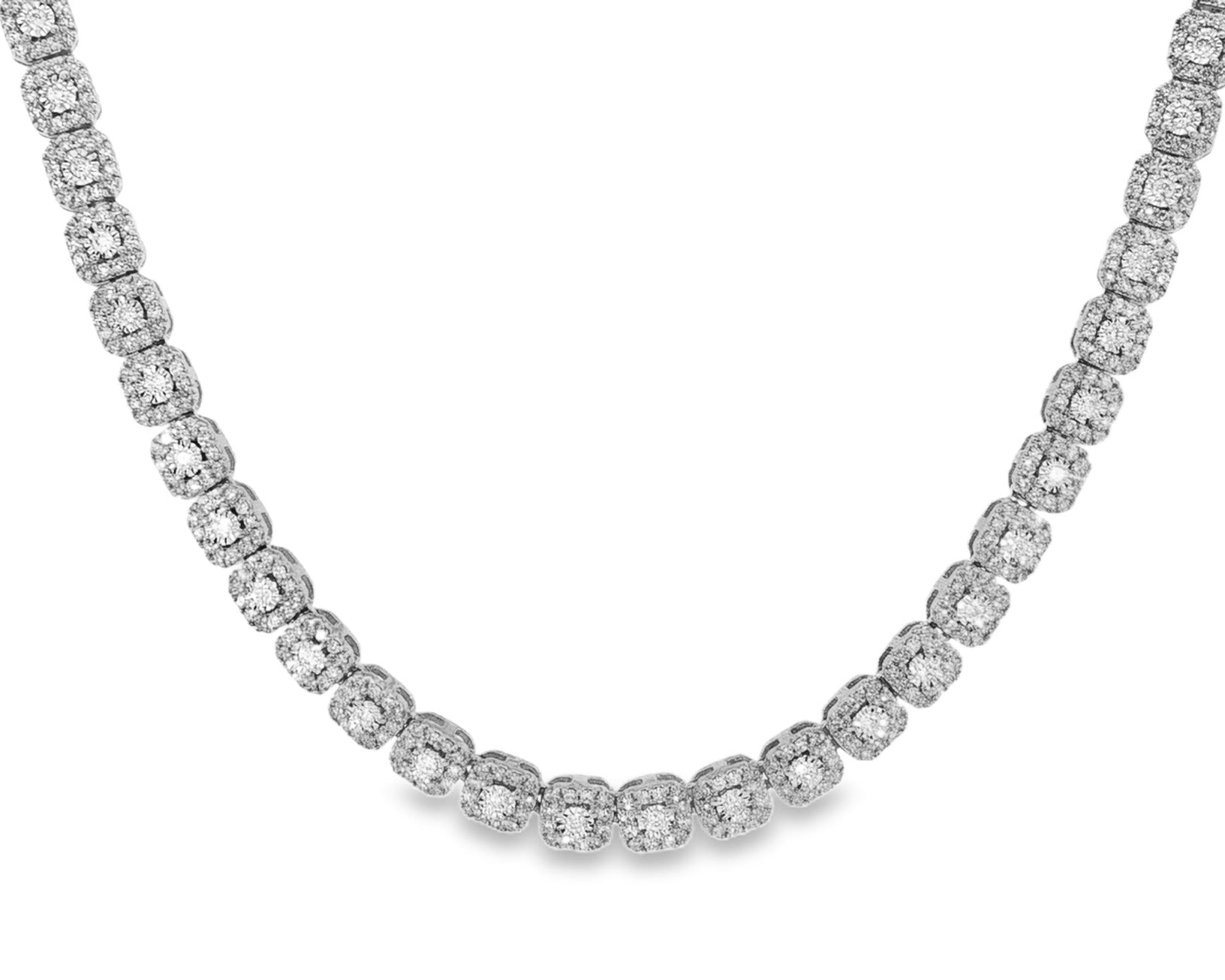 10k Gold Diamond Necklace with Cushion Halo & Round - Cut Design 3.98ct - AVI THE JEWELER