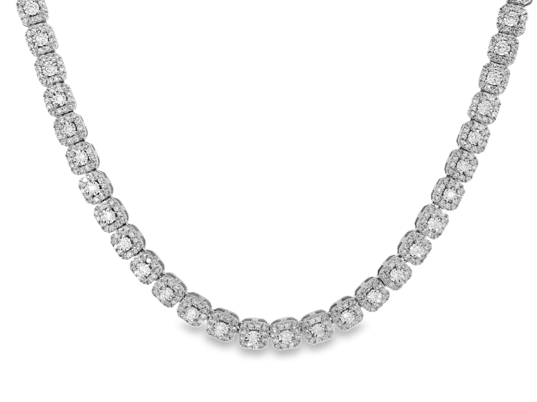 10k Gold Diamond Necklace with Cushion Halo & Round - Cut Design 3.98ct - AVI THE JEWELER