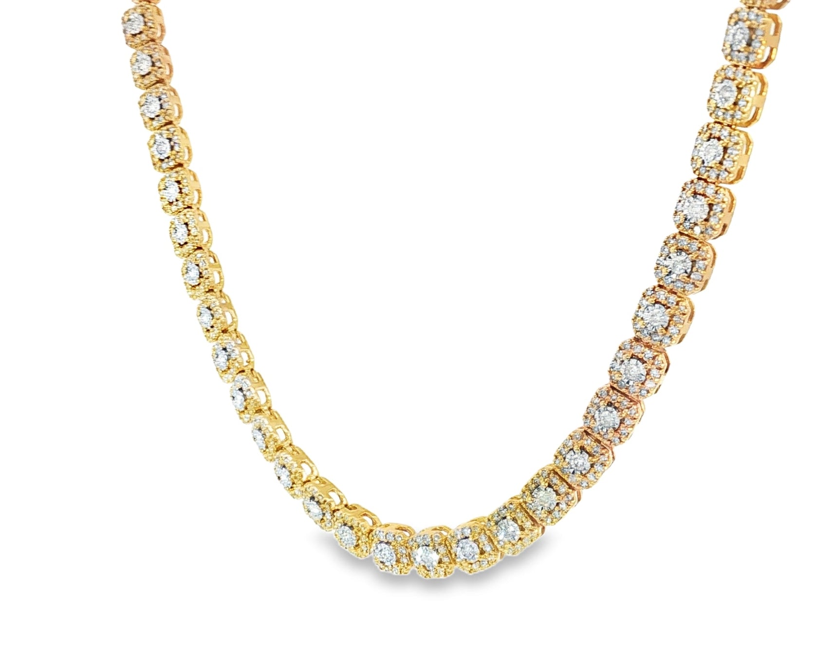 10k Gold Diamond Necklace with Cushion Halo & Round - Cut Design 3.98ct - AVI THE JEWELER
