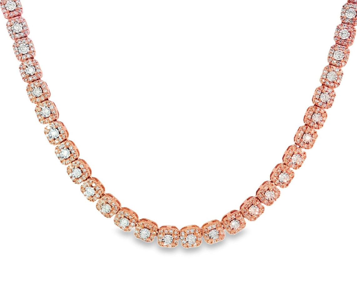 10k Gold Diamond Necklace with Cushion Halo & Round - Cut Design 3.98ct - AVI THE JEWELER