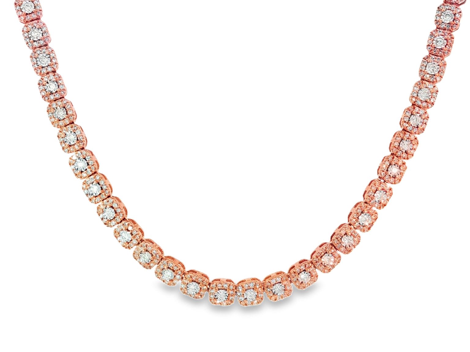 10k Gold Diamond Necklace with Cushion Halo & Round - Cut Design 3.98ct - AVI THE JEWELER