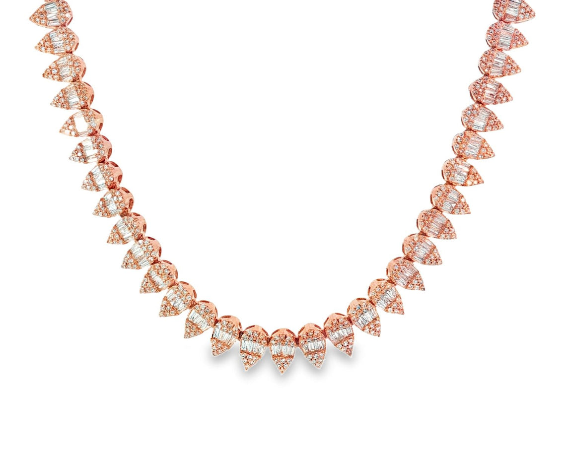 10k Gold Diamond Necklace with Pear - Shape Baguette & Round Cluster Design 5.45ct - AVI THE JEWELER