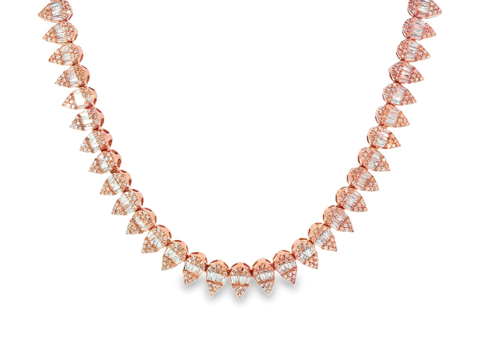10k Gold Diamond Necklace with Pear - Shape Baguette & Round Cluster Design 5.45ct - AVI THE JEWELER