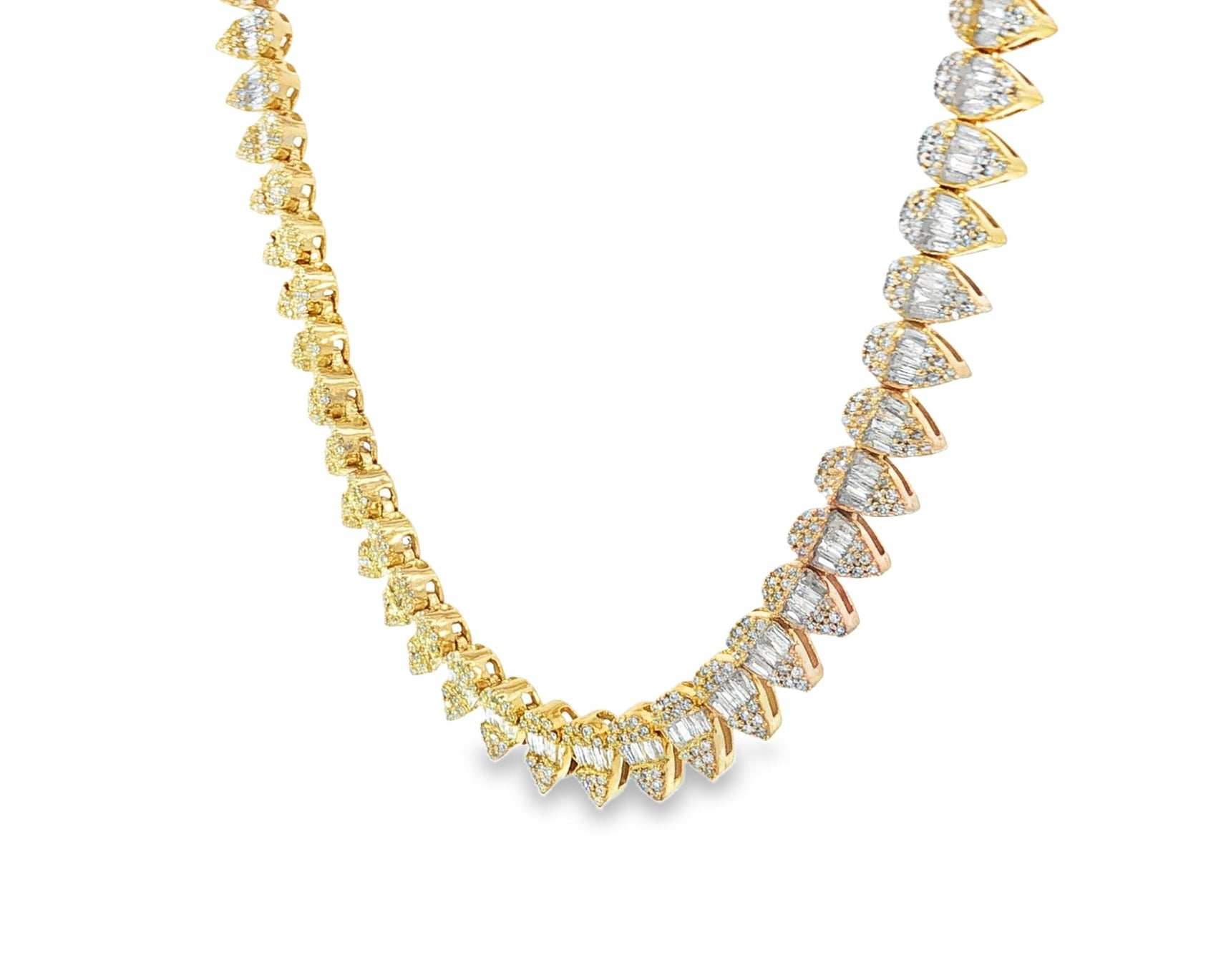10k Gold Diamond Necklace with Pear - Shape Baguette & Round Cluster Design 5.45ct - AVI THE JEWELER