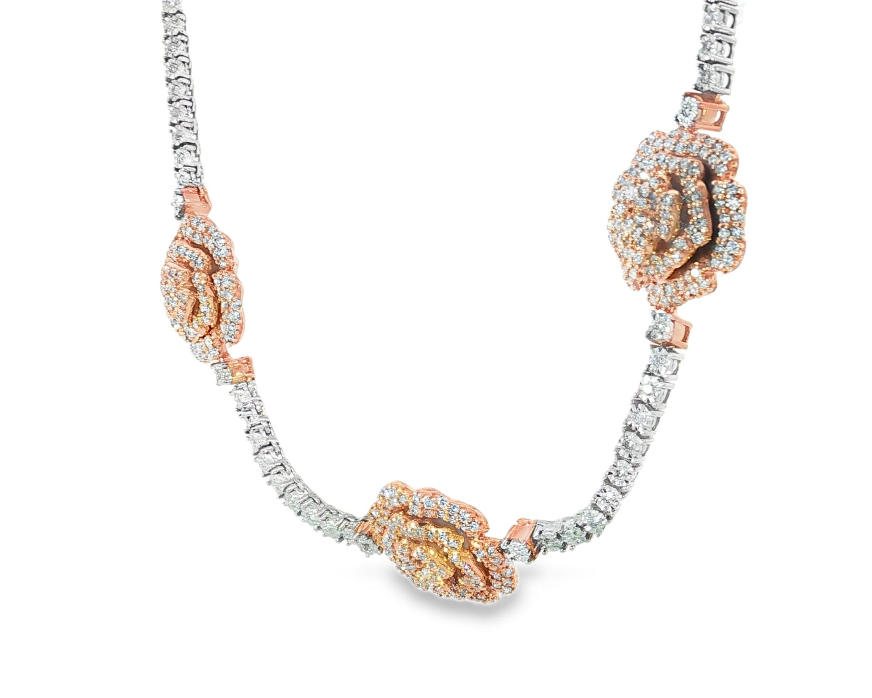 10k Gold Diamond Necklace with Rose Floral Round - Cut Design 2.75ct - AVI THE JEWELER