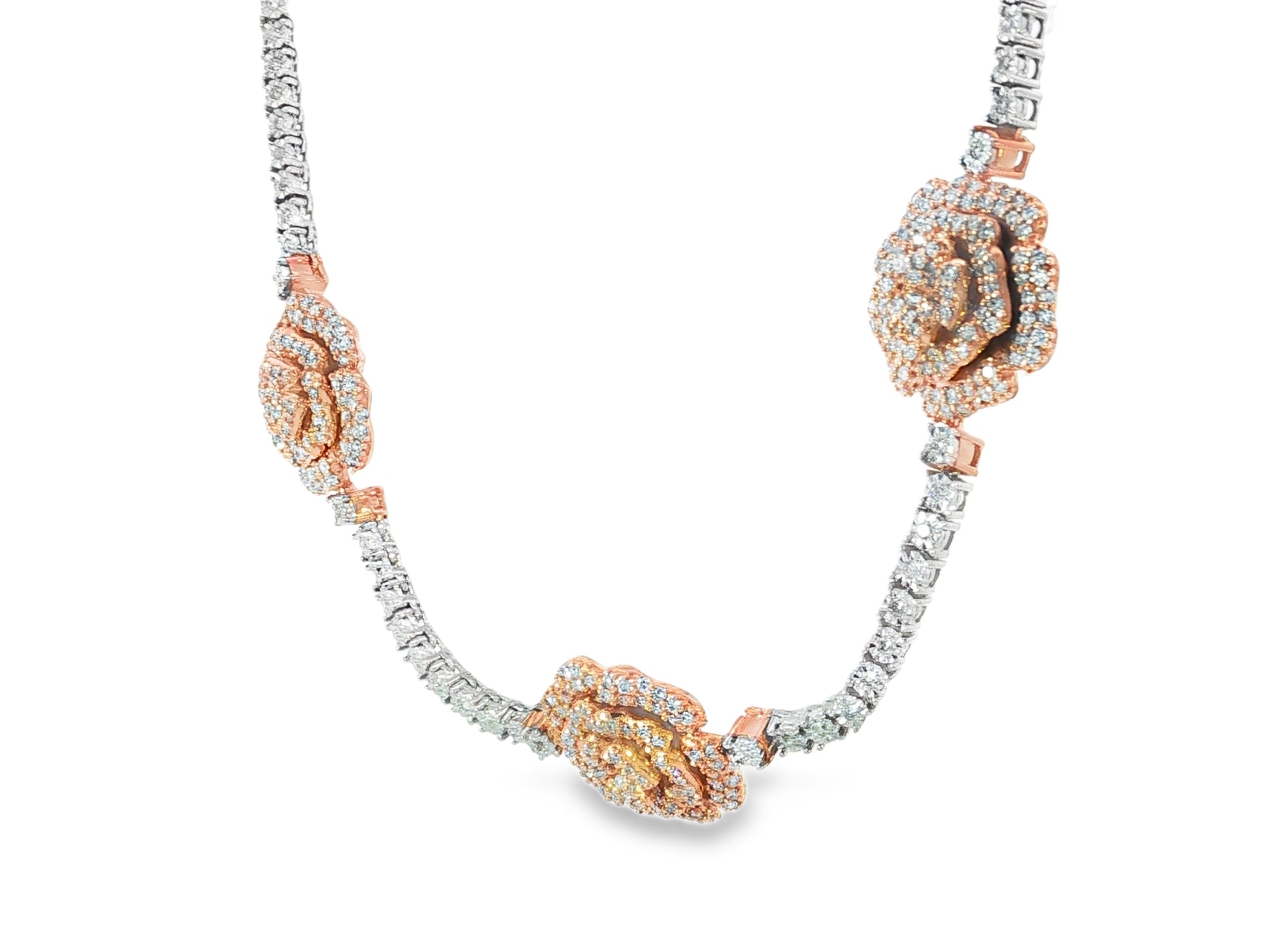 10k Gold Diamond Necklace with Rose Floral Round - Cut Design 2.75ct - AVI THE JEWELER