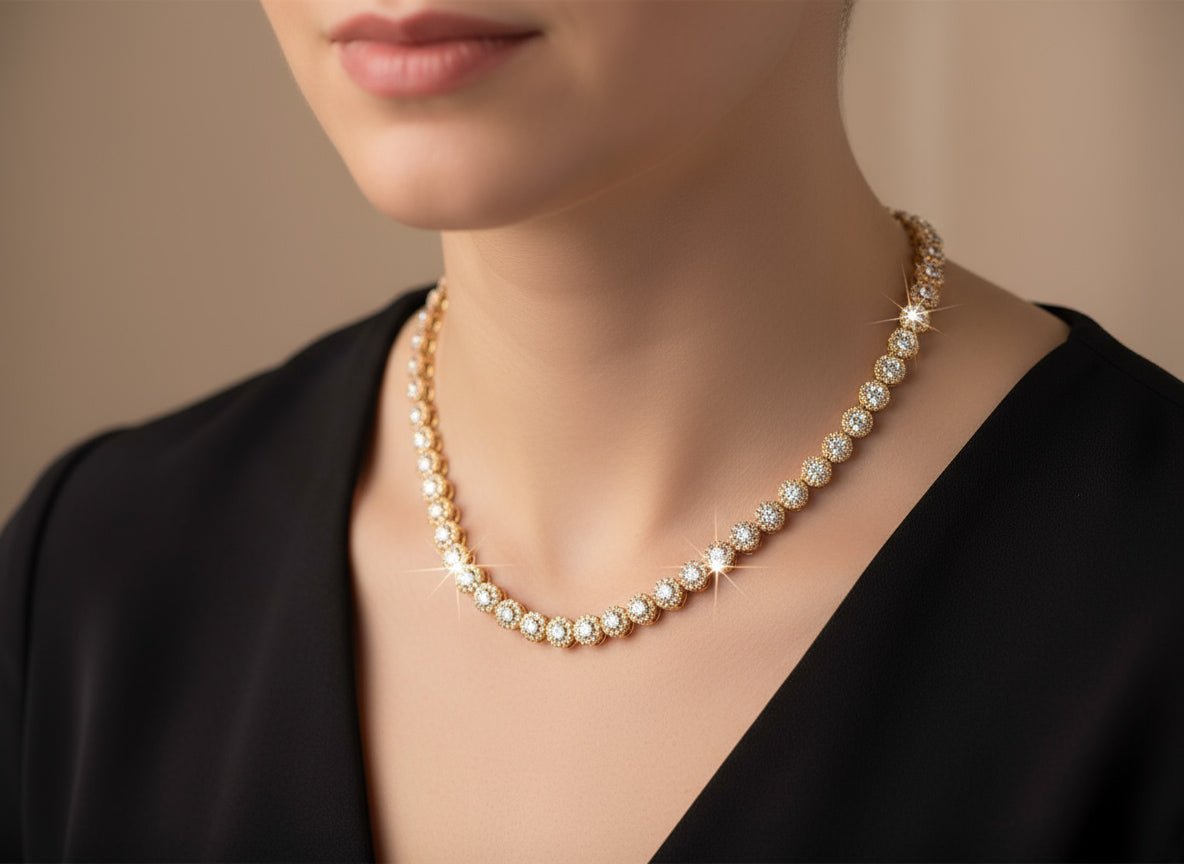 10k Gold Diamond Necklace with Round - Cut Cluster Design 3.0ct - AVI THE JEWELER