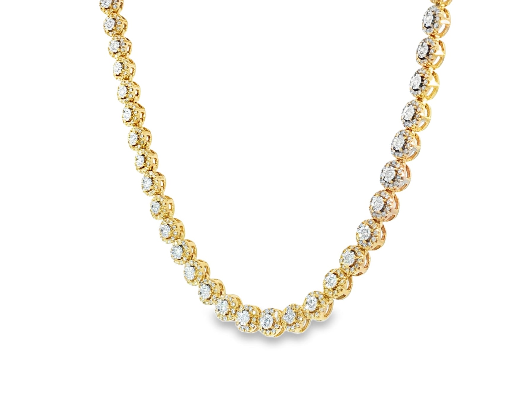 10k Gold Diamond Necklace with Round - Cut Cluster Design 3.0ct - AVI THE JEWELER