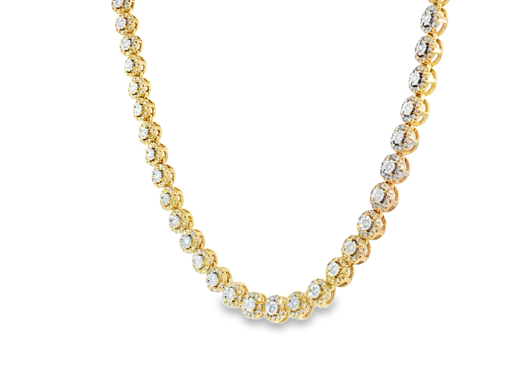 10k Gold Diamond Necklace with Round - Cut Cluster Design 3.0ct - AVI THE JEWELER