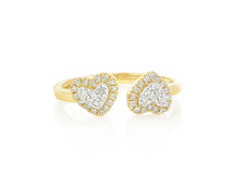 10K Gold Diamond Open Heart Ring with Double Pavé Heart Design 0.27ct