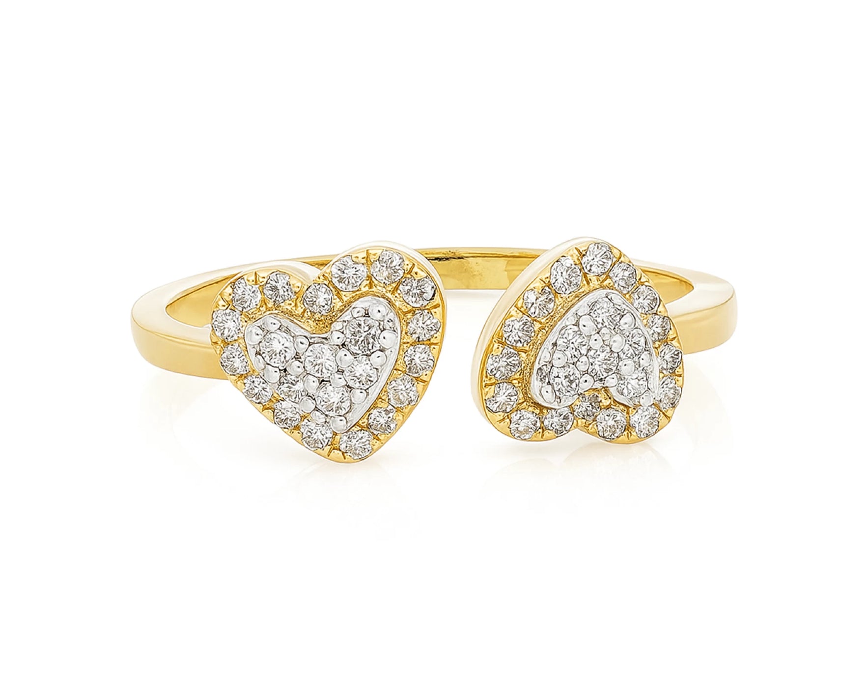 10K Gold Diamond Open Heart Ring with Double Pavé Heart Design 0.27ct – lifestyle 1105