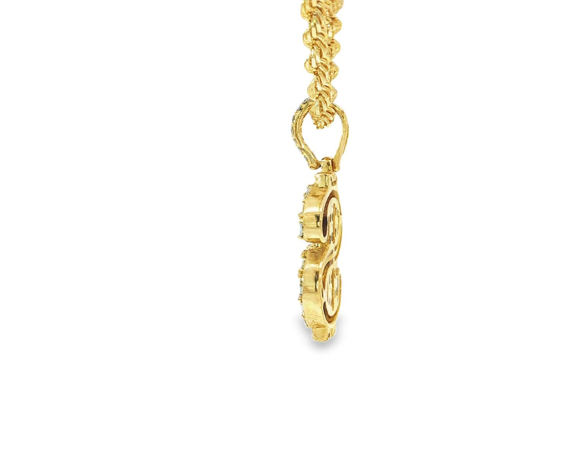10k Gold Diamond Pendant with Dollar Sign & Baguette - Cut Detailing 0.85ct - AVI THE JEWELER