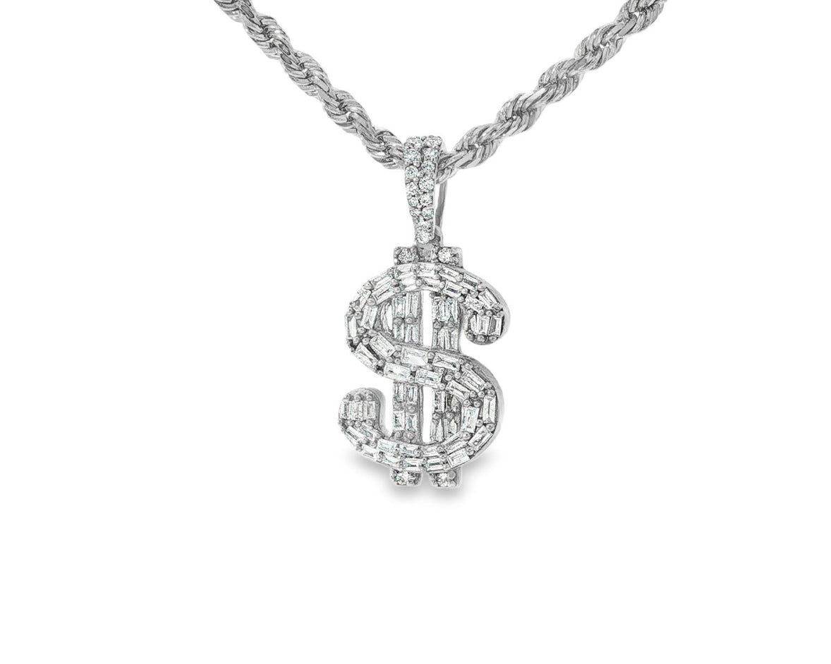 10k Gold Diamond Pendant with Dollar Sign & Baguette - Cut Detailing 0.85ct - AVI THE JEWELER