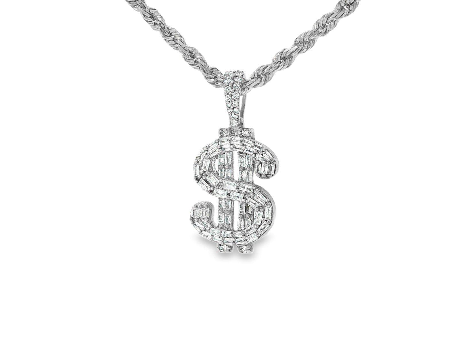 10k Gold Diamond Pendant with Dollar Sign & Baguette - Cut Detailing 0.85ct - AVI THE JEWELER