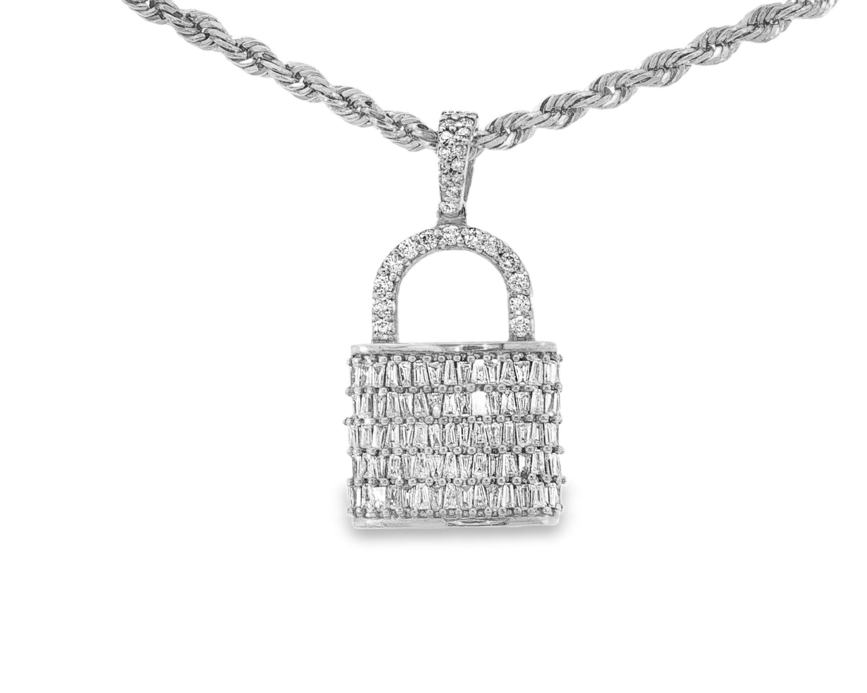 10k Gold Diamond Pendant with Lock Design Featuring Baguette & Round Accents 1.5ct - AVI THE JEWELER