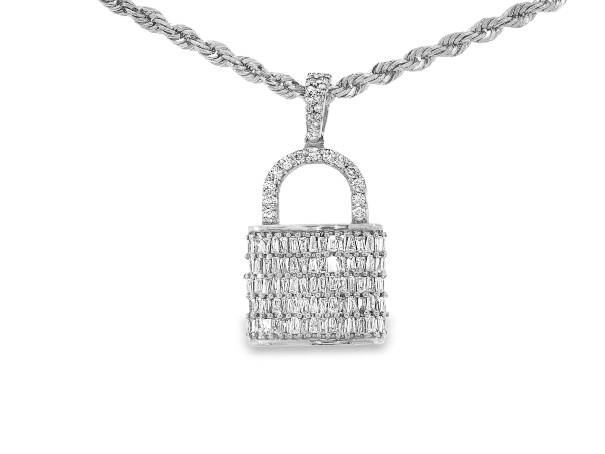 10k Gold Diamond Pendant with Lock Design Featuring Baguette & Round Accents 1.5ct - AVI THE JEWELER