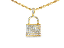 10k Gold Diamond Pendant with Lock Design Featuring Baguette & Round Accents 1.5ct