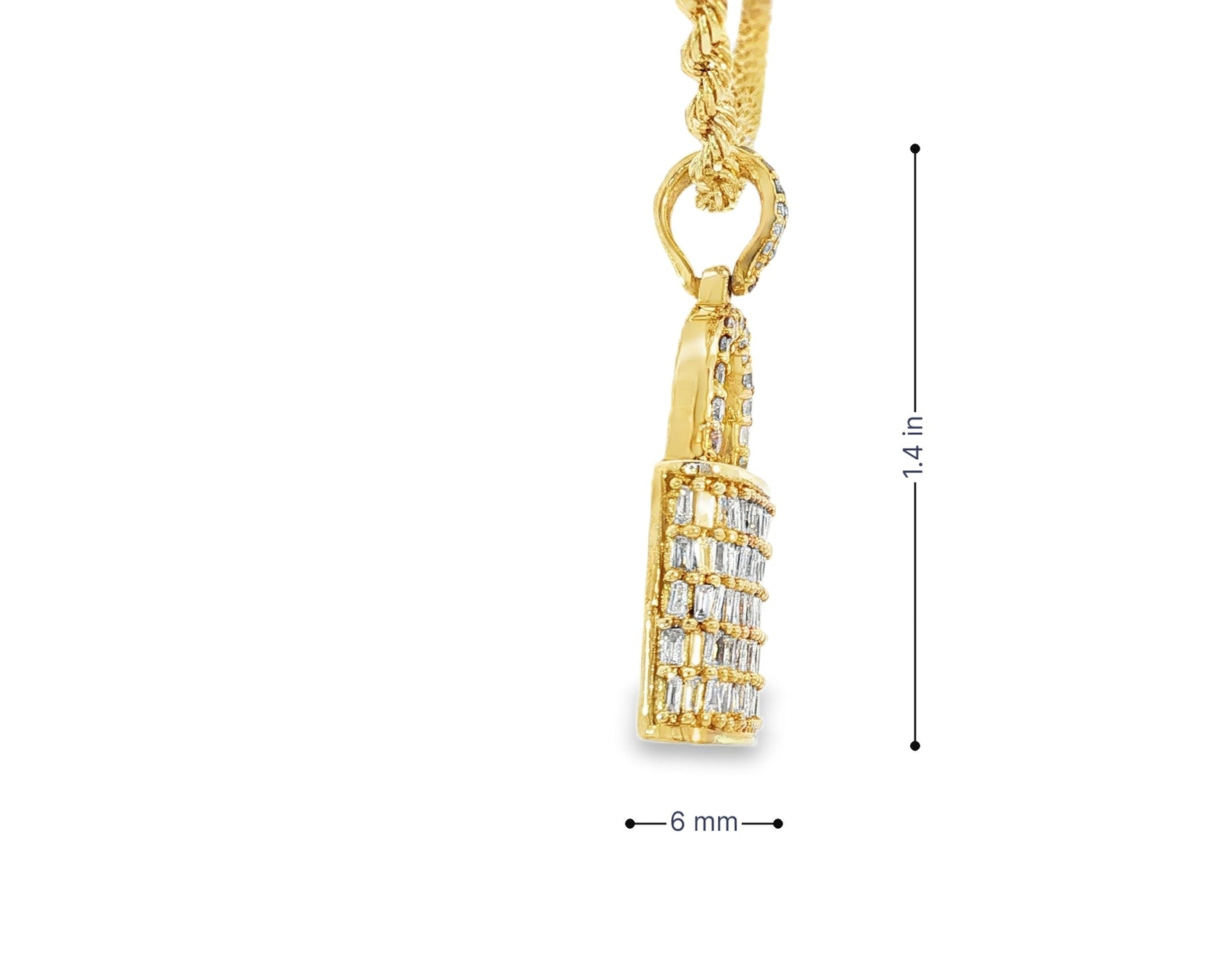 10k Gold Diamond Pendant with Lock Design Featuring Baguette & Round Accents 1.5ct - AVI THE JEWELER