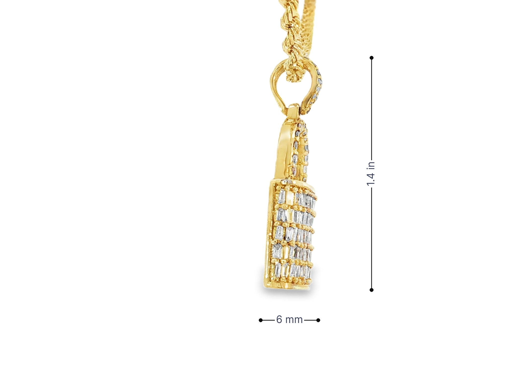 10k Gold Diamond Pendant with Lock Design Featuring Baguette & Round Accents 1.5ct - AVI THE JEWELER