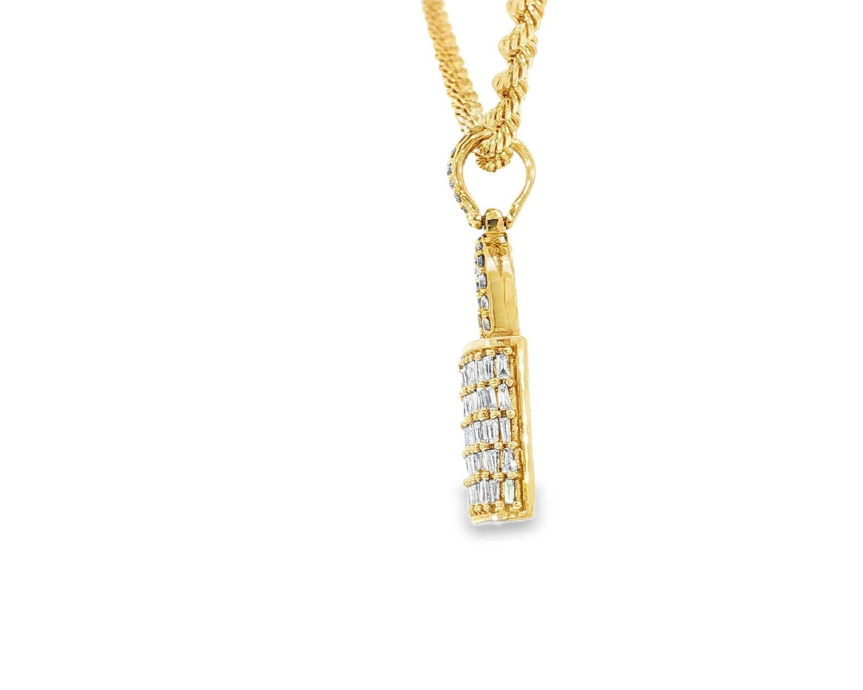 10k Gold Diamond Pendant with Lock Design Featuring Baguette & Round Accents 1.5ct - AVI THE JEWELER