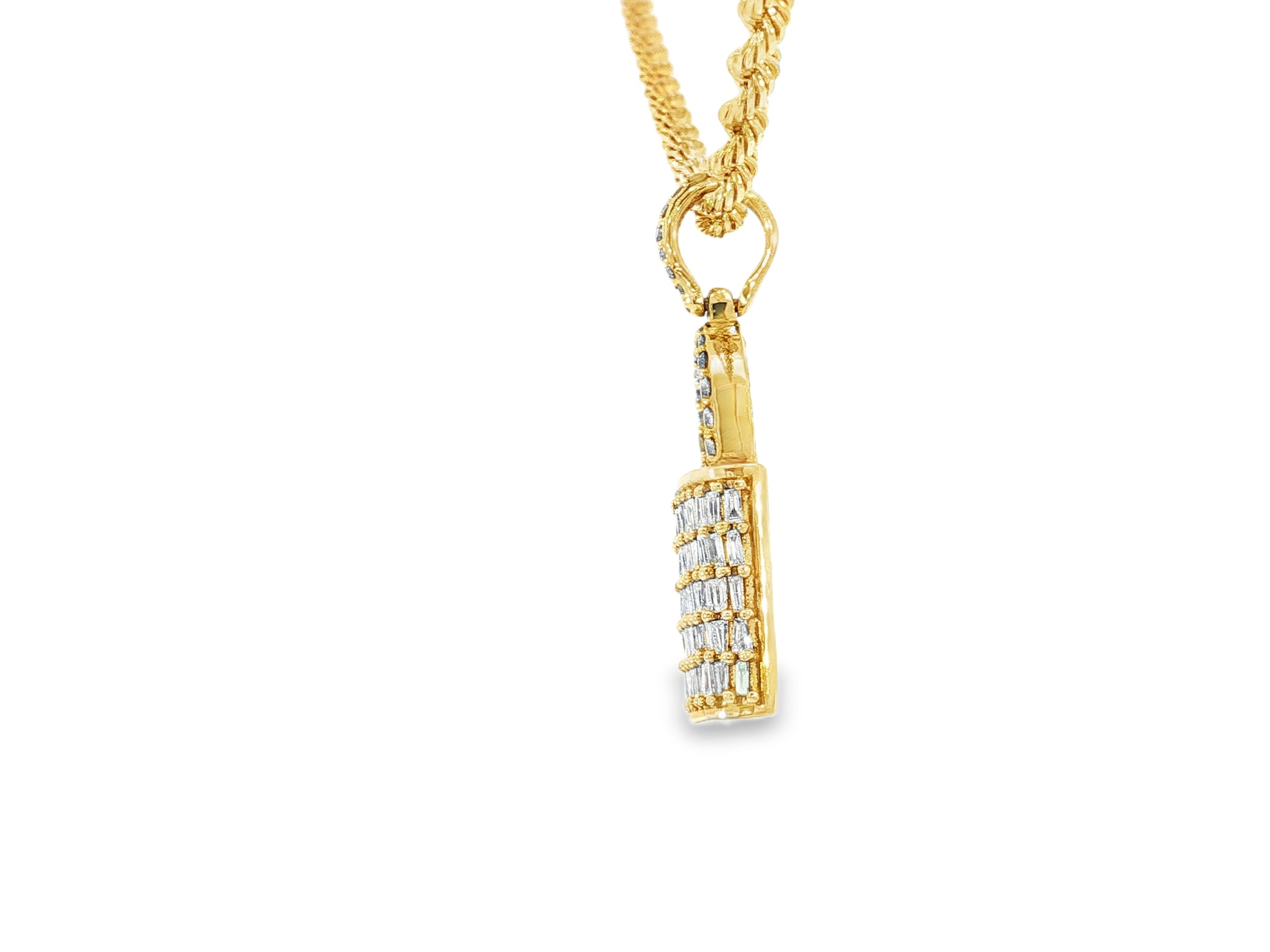 10k Gold Diamond Pendant with Lock Design Featuring Baguette & Round Accents 1.5ct - AVI THE JEWELER