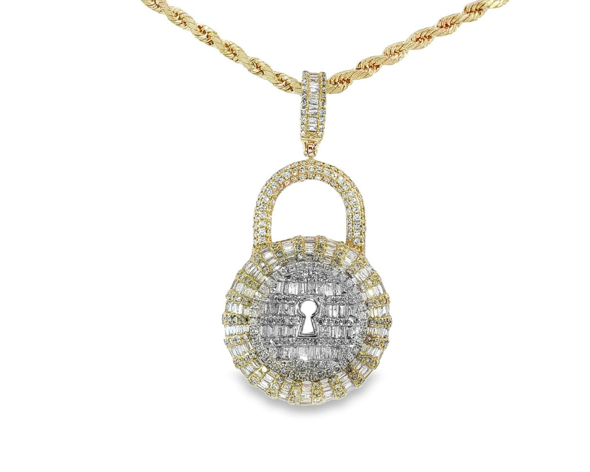 10k Gold Diamond Pendant with Round & Baguette Lock Design 1.75ct - AVI THE JEWELER
