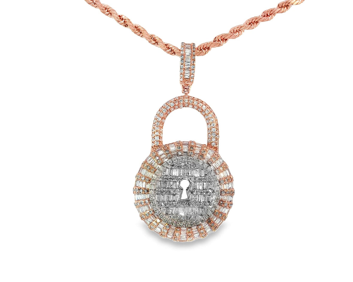 10k Gold Diamond Pendant with Round & Baguette Lock Design 1.75ct - AVI THE JEWELER