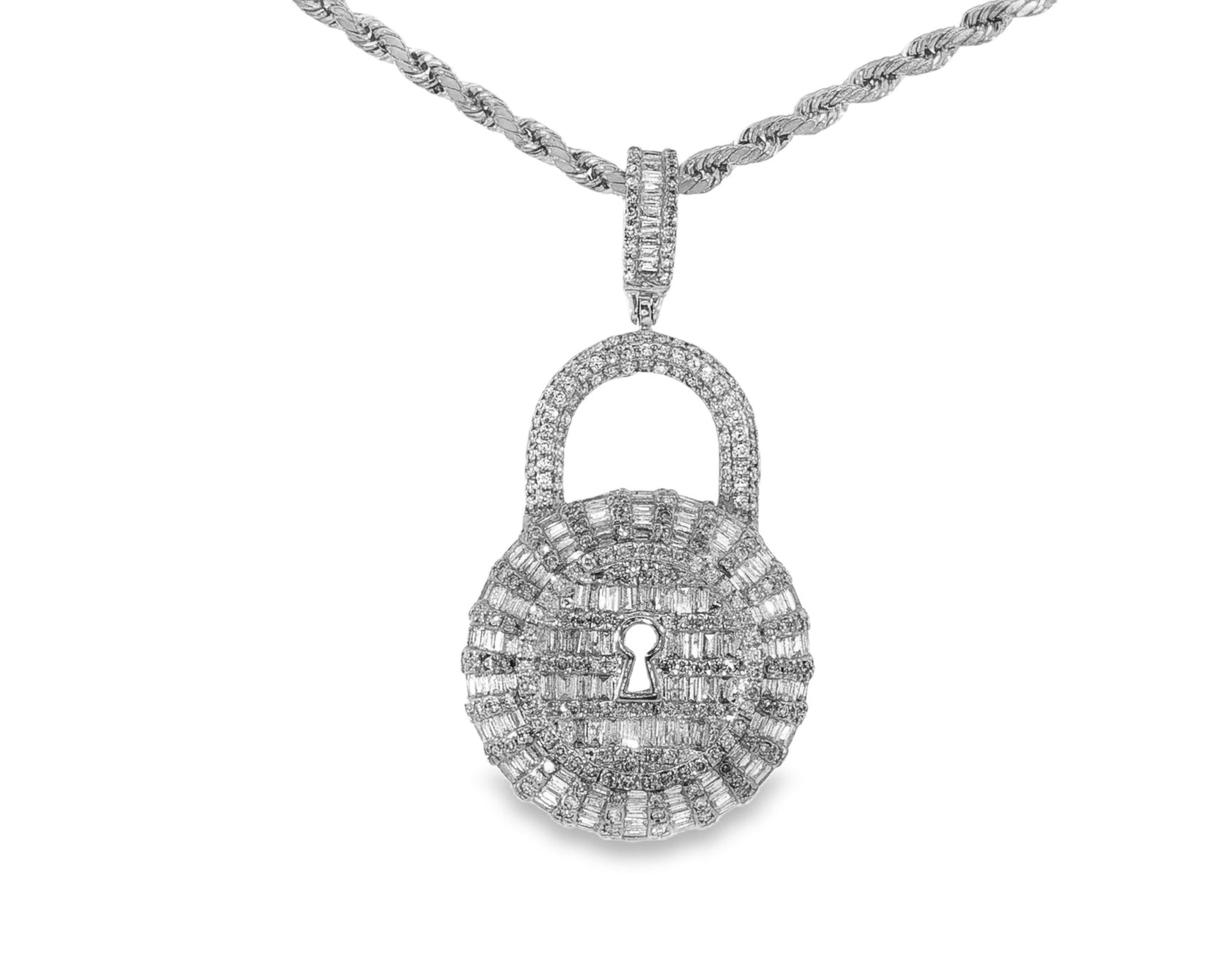 10k Gold Diamond Pendant with Round & Baguette Lock Design 1.75ct - AVI THE JEWELER