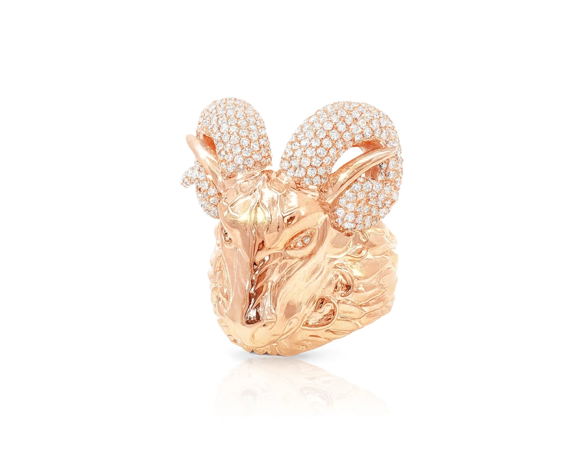 10k Gold Diamond Ram Head Ring with Pavé Accents 2.66ct – lifestyle 1156