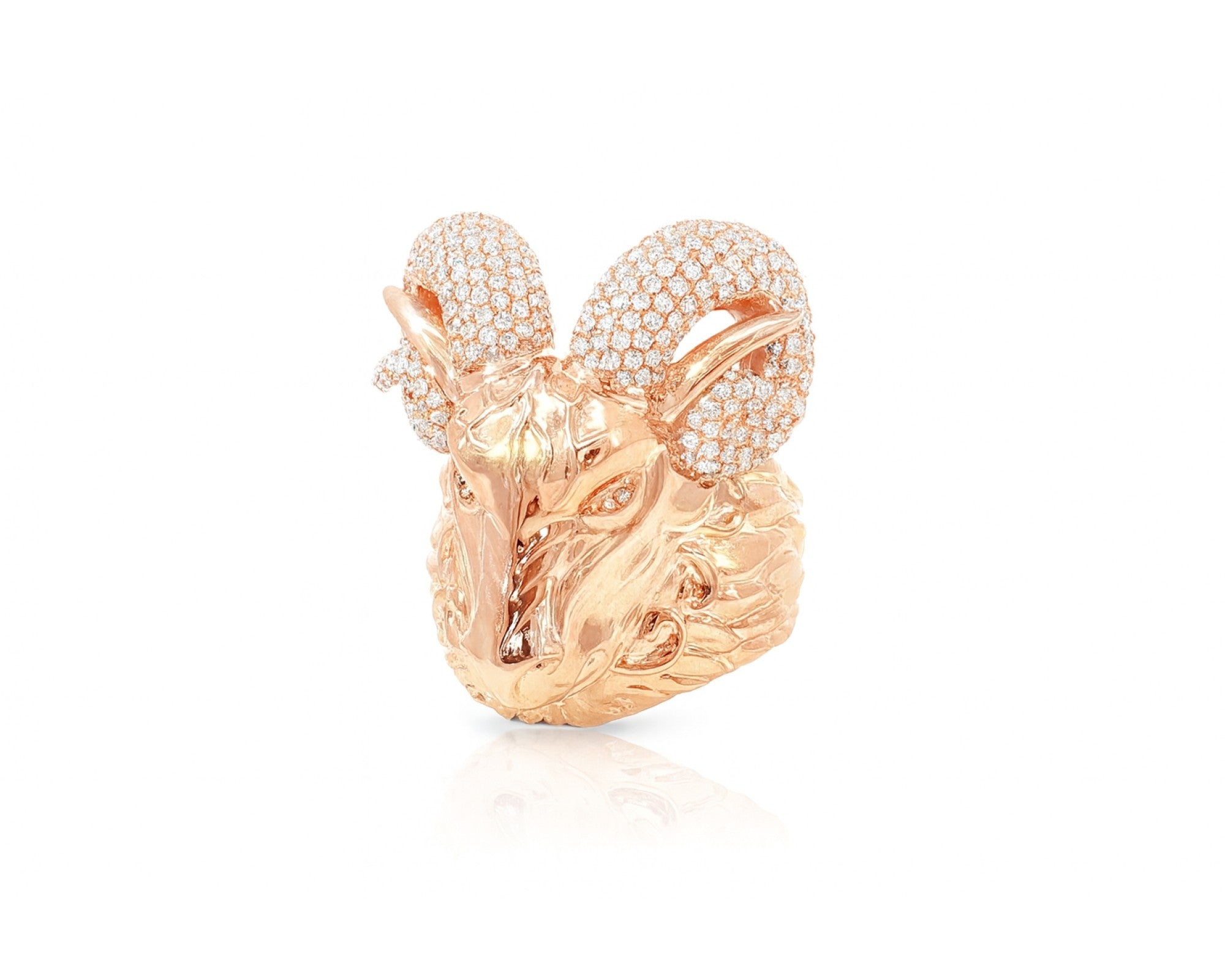 10k Gold Diamond Ram Head Ring with Pavé Accents 2.66ct – lifestyle 1156