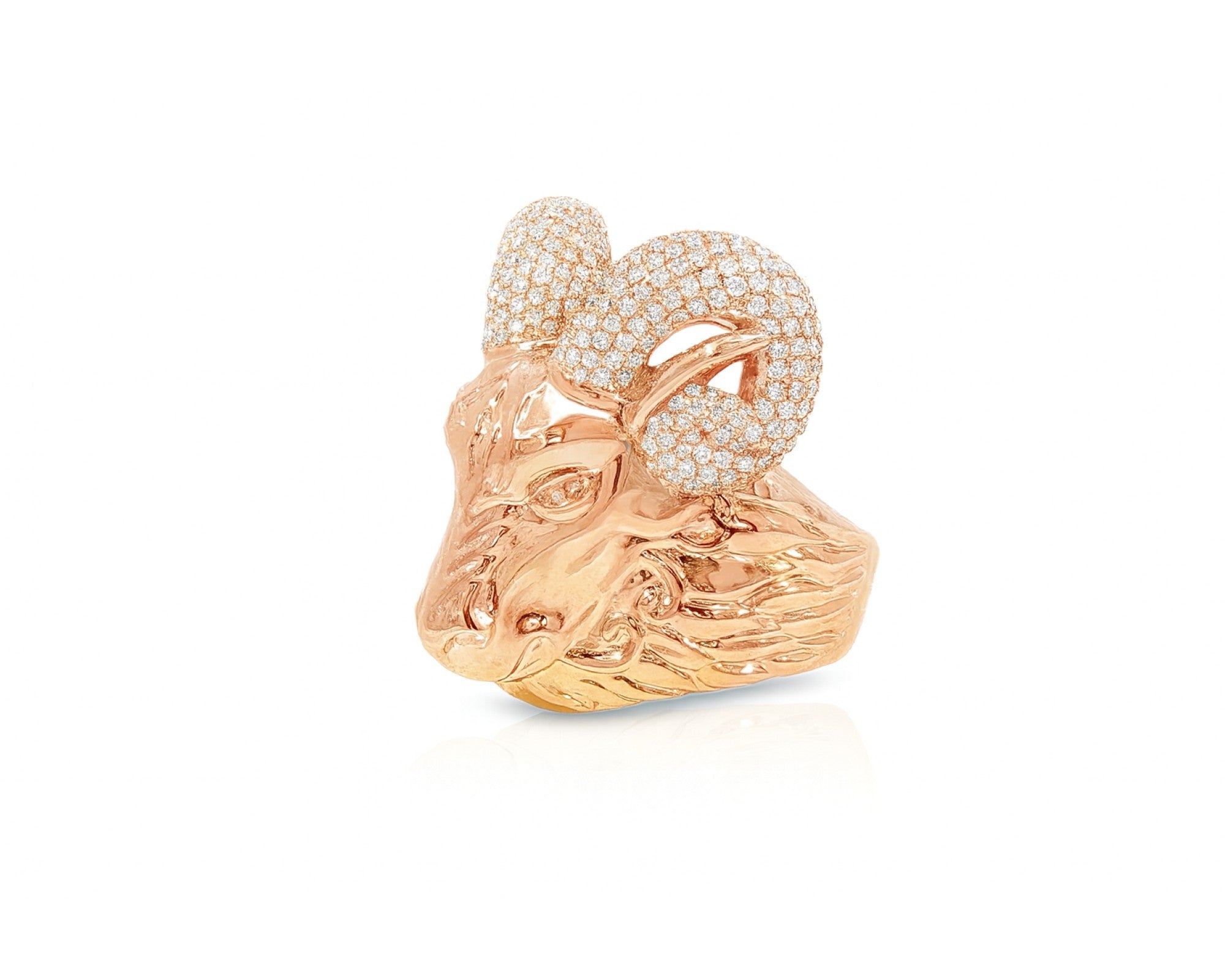 10k Gold Diamond Ram Head Ring with Pavé Accents 2.66ct – lifestyle 1160