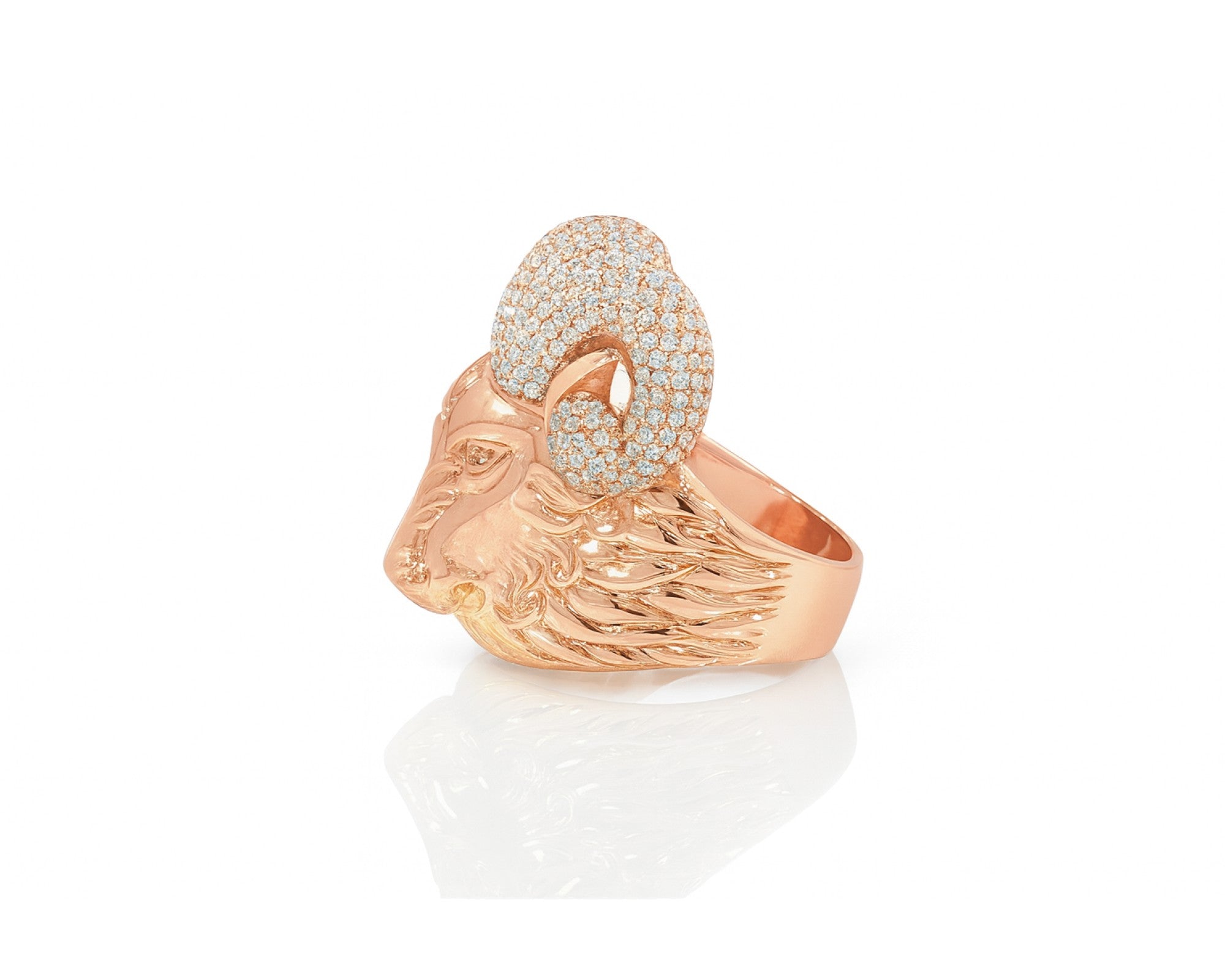 10k Gold Diamond Ram Head Ring with Pavé Accents 2.66ct – lifestyle 1161