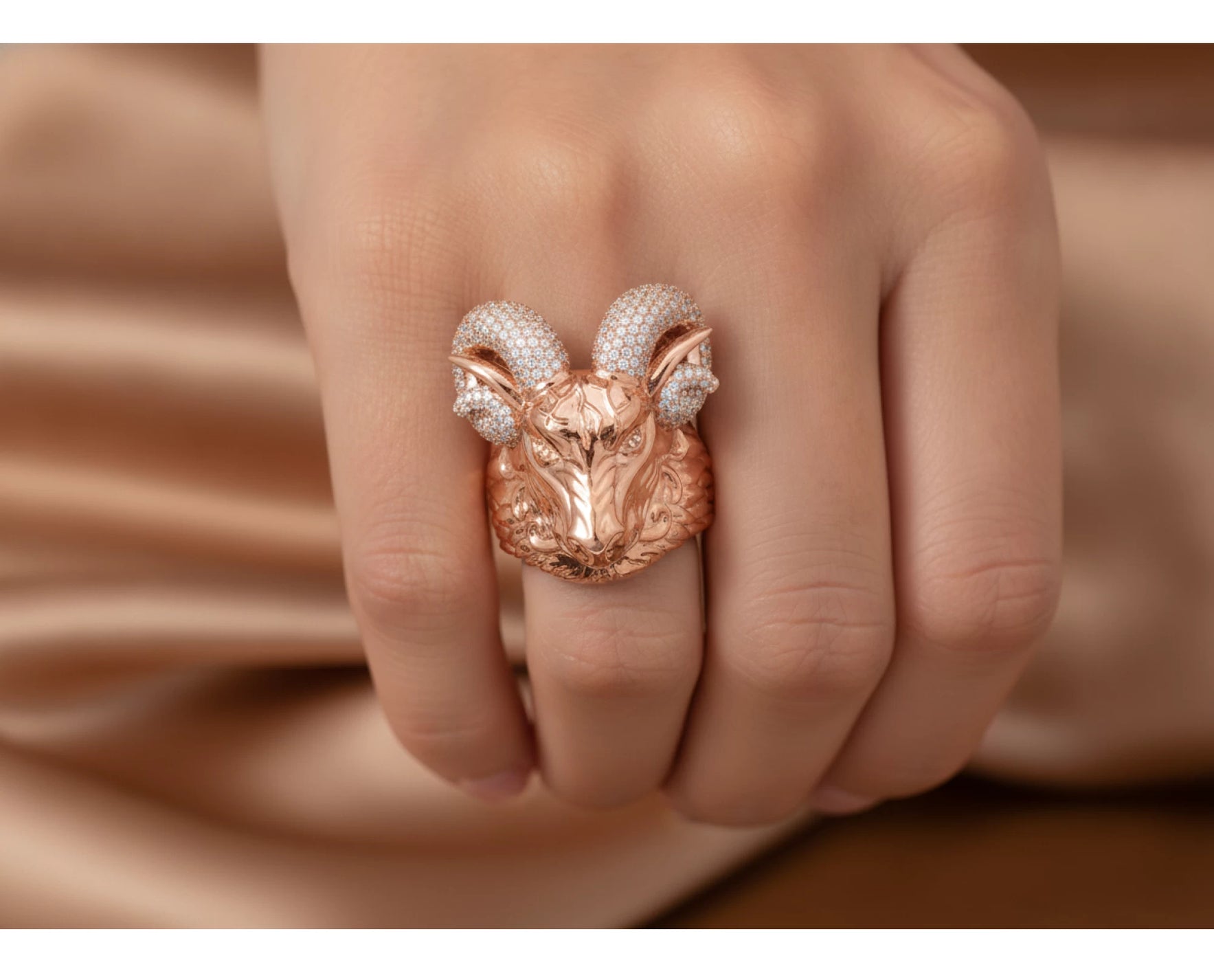 10k Gold Diamond Ram Head Ring with Pavé Accents 2.66ct – lifestyle 1263