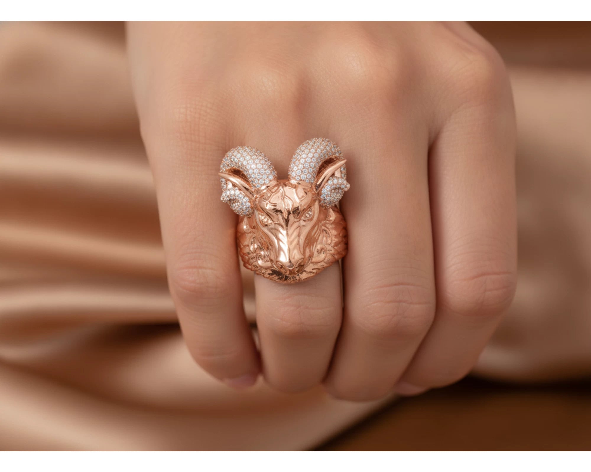 10k Gold Diamond Ram Head Ring with Pavé Accents 2.66ct – lifestyle 1263