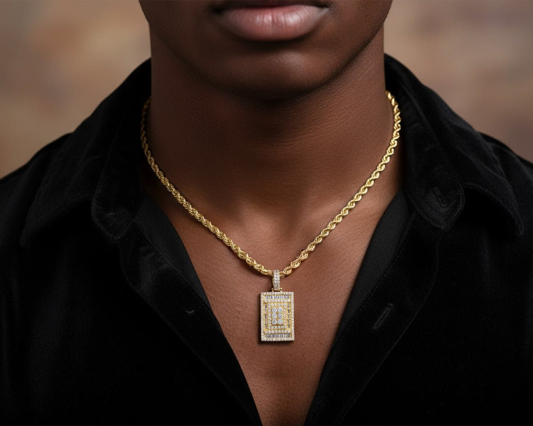 10k Gold Diamond Rectangular Pendant with Baguette & Round Accents 4.0ct - AVI THE JEWELER