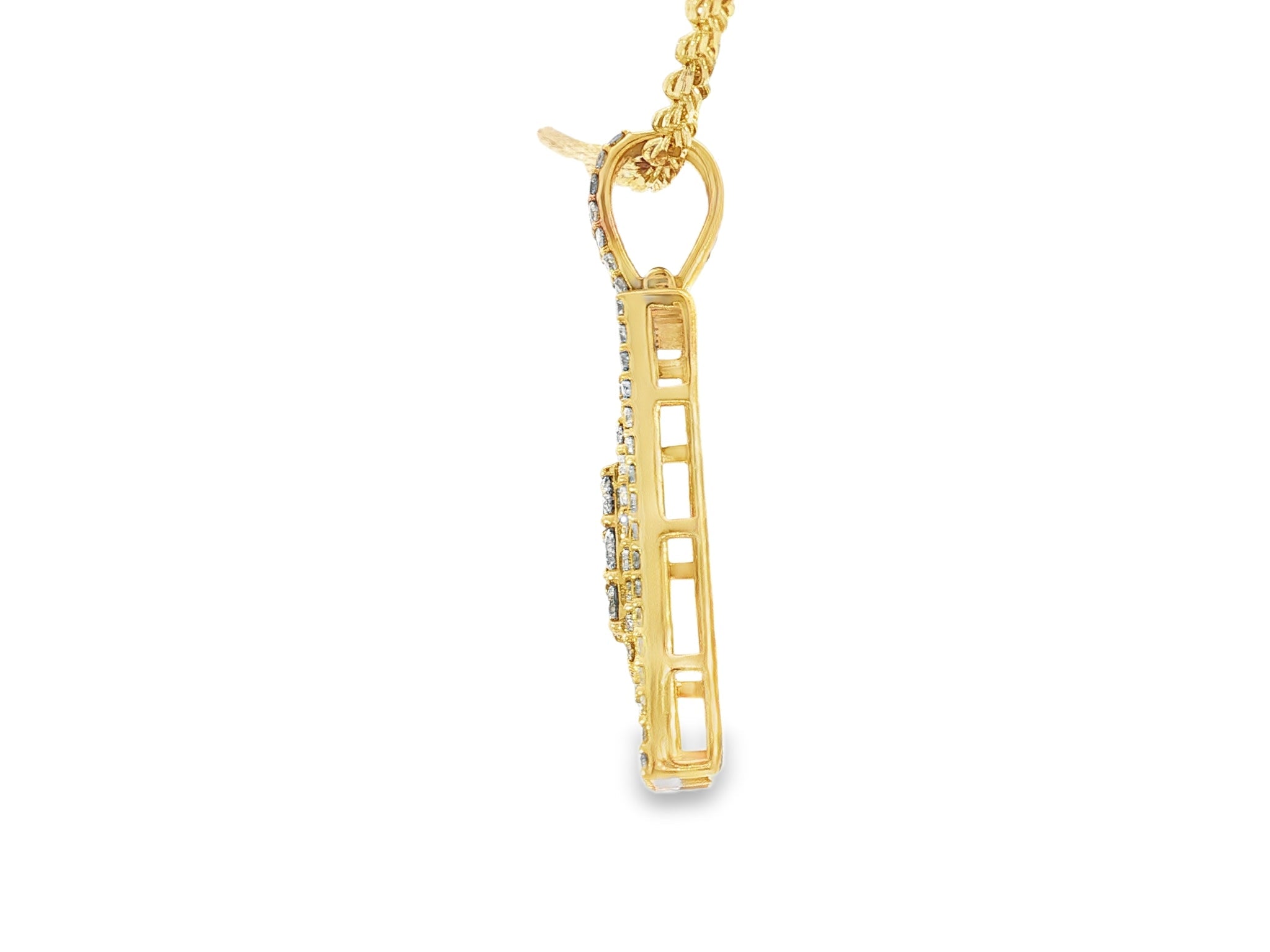 10k Gold Diamond Rectangular Pendant with Baguette & Round Accents 4.0ct - AVI THE JEWELER