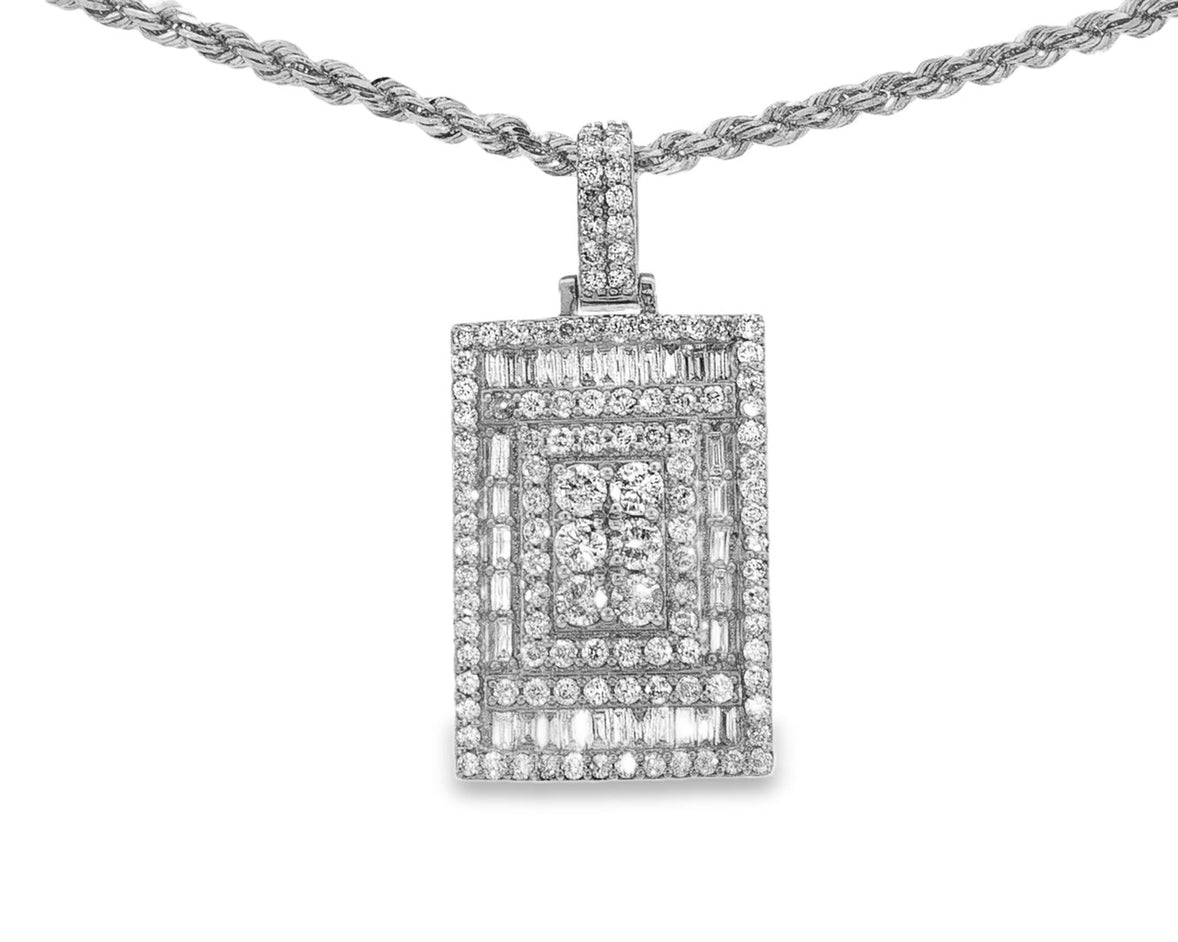 10k Gold Diamond Rectangular Pendant with Baguette & Round Accents 4.0ct - AVI THE JEWELER