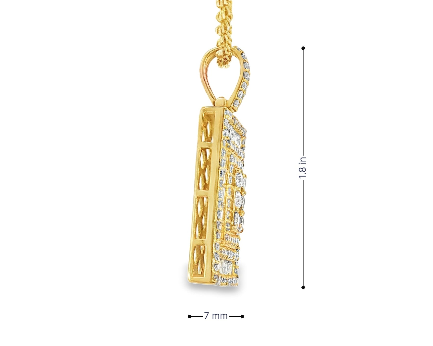 10k Gold Diamond Rectangular Pendant with Baguette & Round Accents 4.0ct - AVI THE JEWELER
