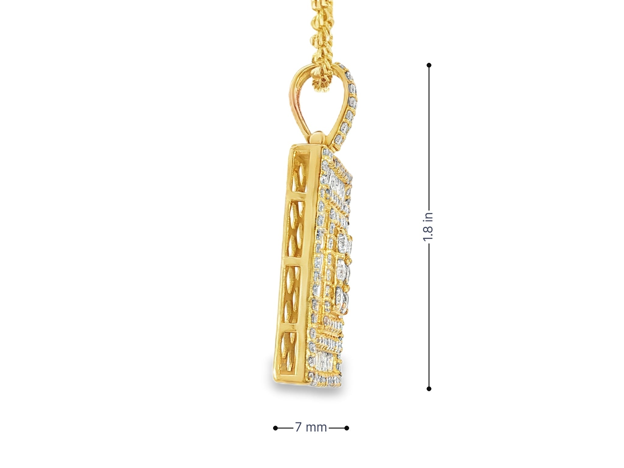 10k Gold Diamond Rectangular Pendant with Baguette & Round Accents 4.0ct - AVI THE JEWELER